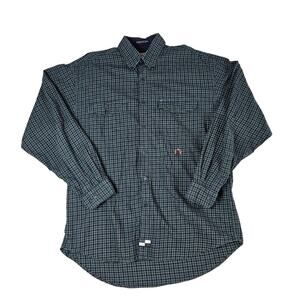 Urgent Gear Plaid Button-Down Shirt Men Large Green Blue Vintage Y2K Streetwear